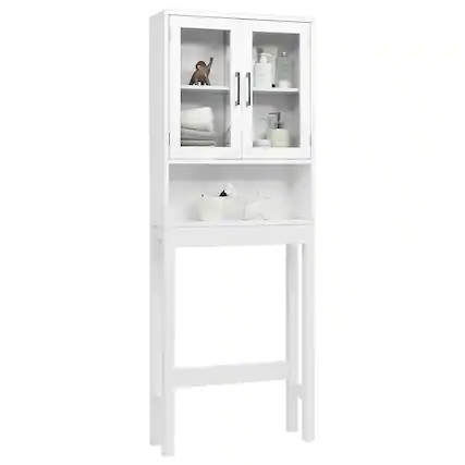 Front. Costway - Costway Over the Toilet Storage Cabinet Bathroom Space Saver w/Tempered Glass Door - White.