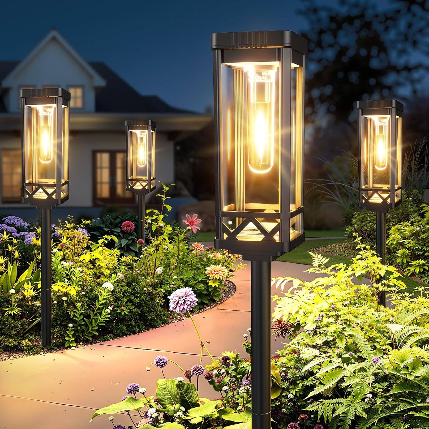 Angle. Dazzed Corner - Solar Pathway Lights Outdoor, 8 Pack Solar Garden Lights Solar Powered - Black.