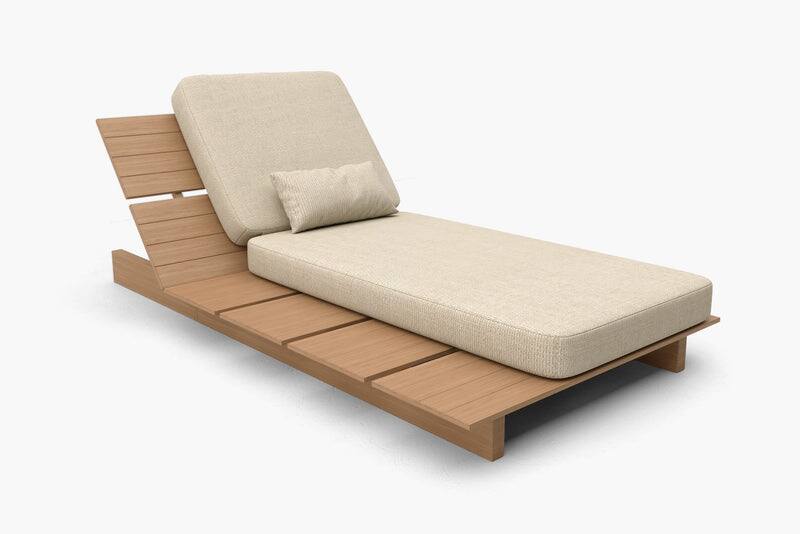 Left. Acanva - Solora Outdoor Aluminum Chaise Lounge with Cushion - Teak+light Khaki.