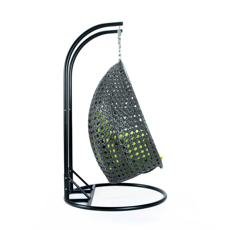 Alt View 1. LeisureMod - Leisuremod Outdoor 2-Person Charcoal Wicker Egg Swing Chair with Steel Stand, Washable Cushions & Waterproof Cover - Light Green.