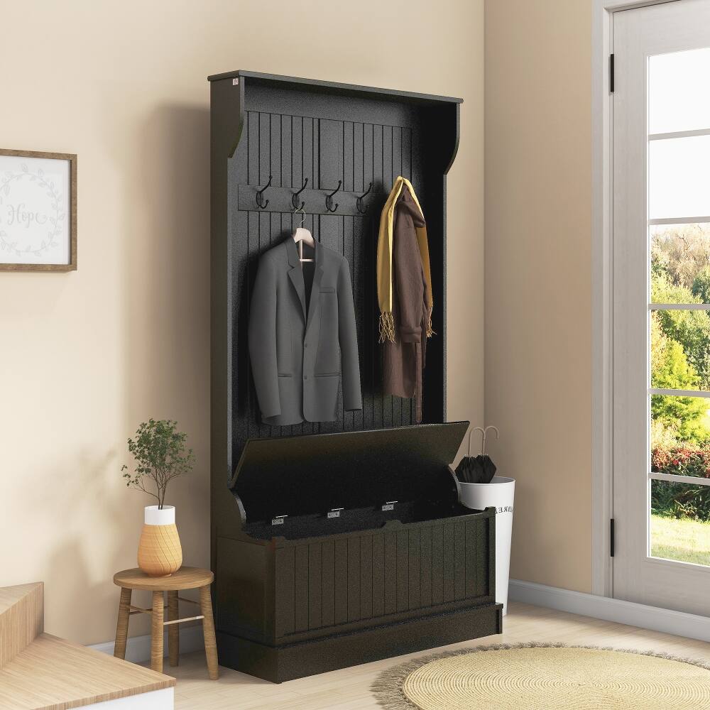 Alt View 4. Loheer - Loheer 3-in-1 entryway hall tree and entryway bench with shoe storage, Black - Black.