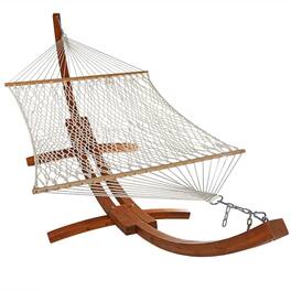 Sunnydaze - 2-Person Cotton Rope Hammock with Universal Steel Stand - White