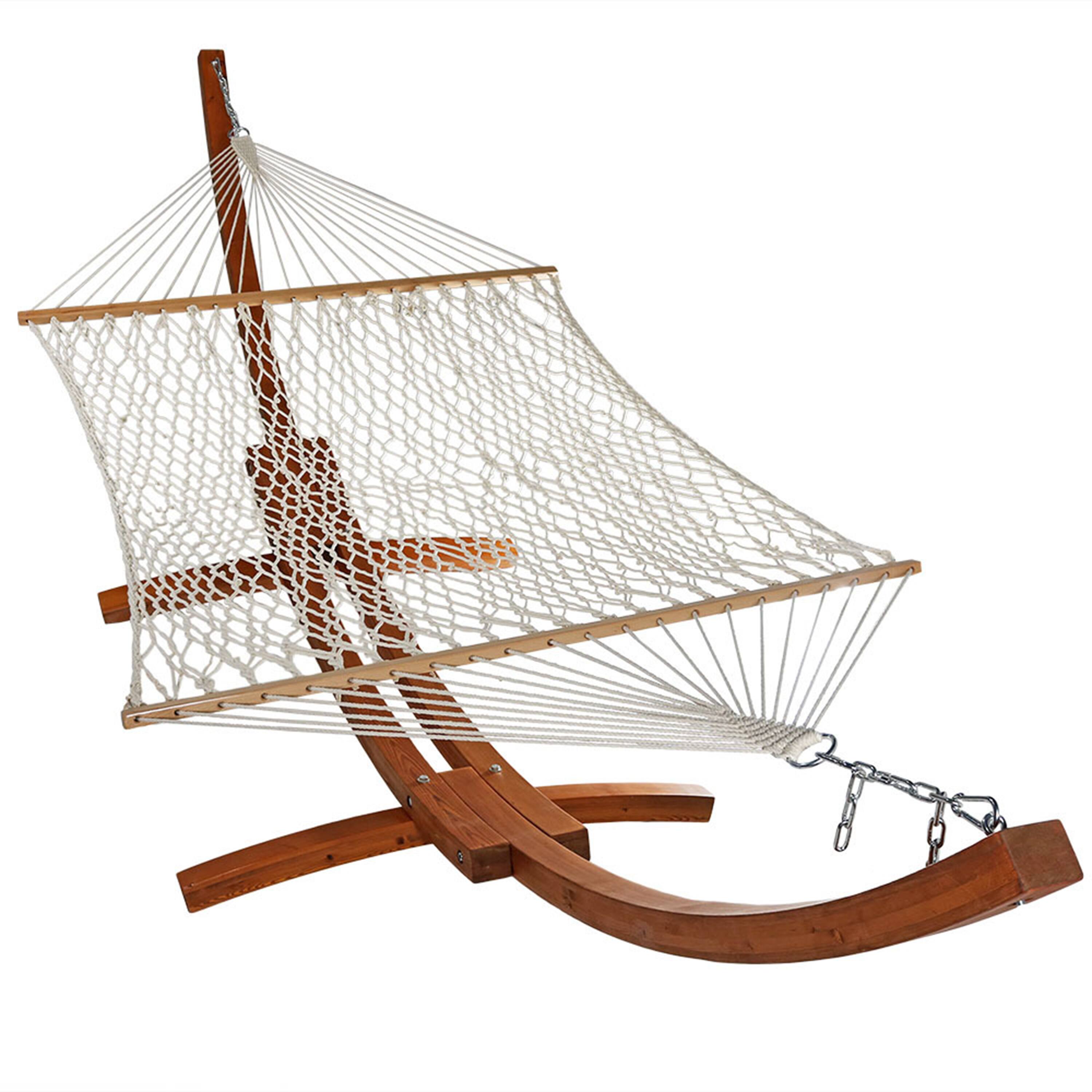 Front. Sunnydaze - 2-Person Cotton Rope Hammock with Universal Steel Stand - White.