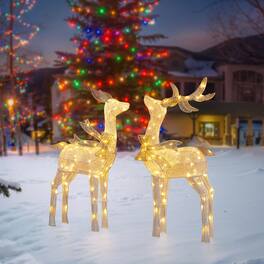 Glitzhome - 43"H Set of 2 3D Glittered Fabric Reindeers with 170 LED Lights - Multi-Colored