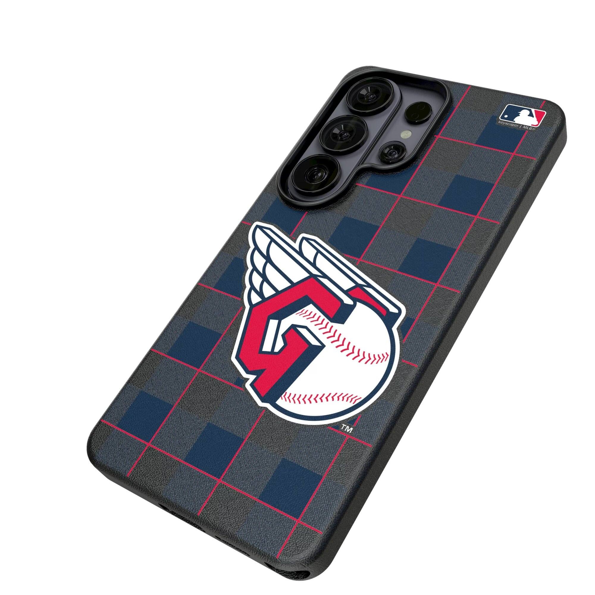 Alt View 1. Keyscaper - Cleveland Guardians Plaid Galaxy Magnetic Bump Case - S24 - Black.