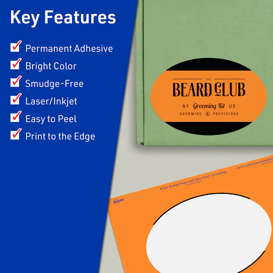 Avery Printable Oval Labels, Bright 4" x 6", 40ct Orange 94057BOP20