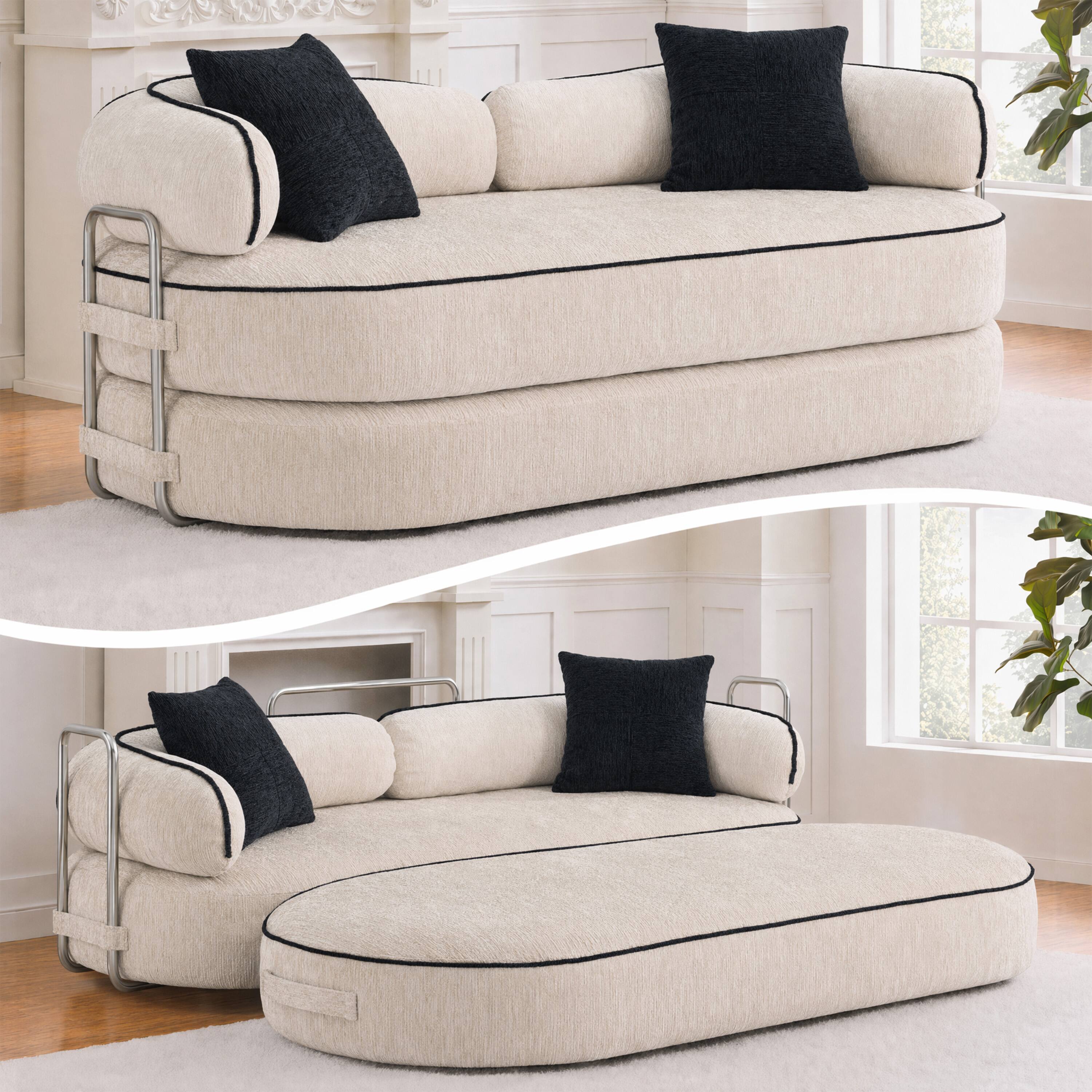 Alt View 6. Vipbear - Curved Loveseat with 4 Pillows, Modern Boneless Couch, Convertible Sleeper Sofa Bed - Khaki.