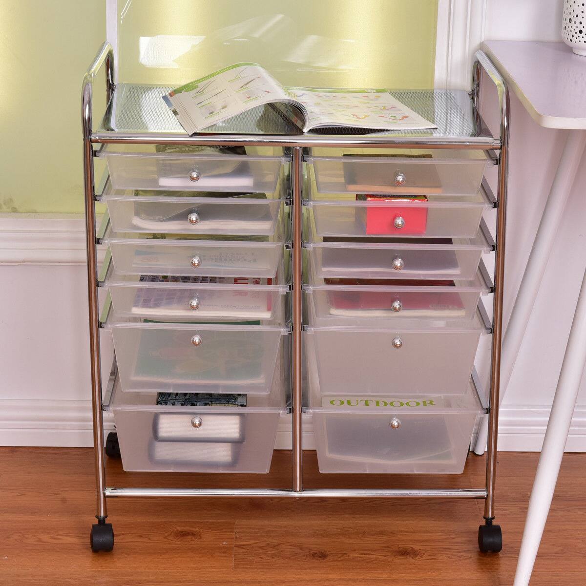 Alt View 4. Gymax - Gymax Office Rolling Cart 12 Storage Drawer Studio Organizer Bins Scrapbook Paper Macaron - Clear.