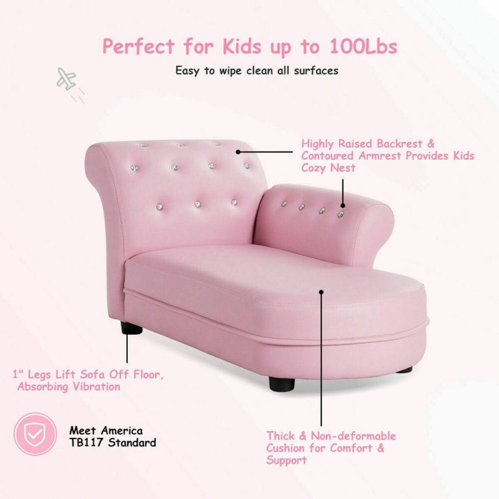 Perfect for Kids up to 100Lbs  
Easy to wipe clean all surfaces  
Highly Raised Backrest & Contoured Armrest Provides Kids Cozy Nest  
1" Legs Lift Sofa Off Floor, Absorbing Vibration  
Meet America TB117 Standard  
Thick & Non-deformable Cushion for Comfort & Support
