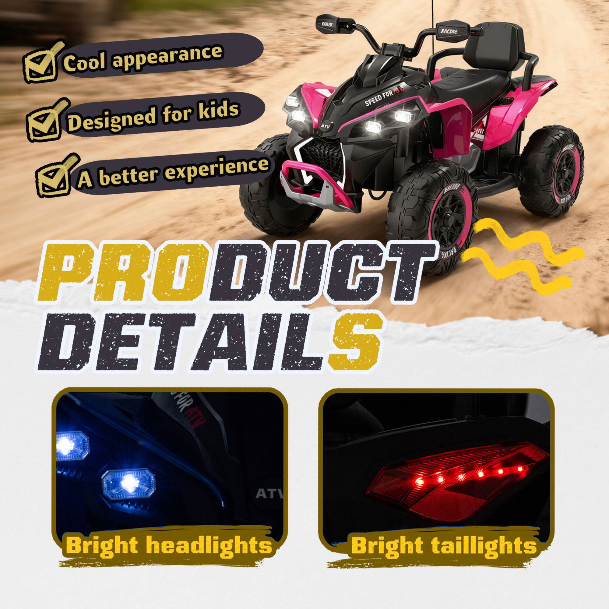 Alt View 4. ELEMENT ACE - Large Kids Ride-On Electric ATV with Parental Remote Control, Four-Wheel Shock Absorbers, Bluetooth, and Music Functions - Black,Pink.
