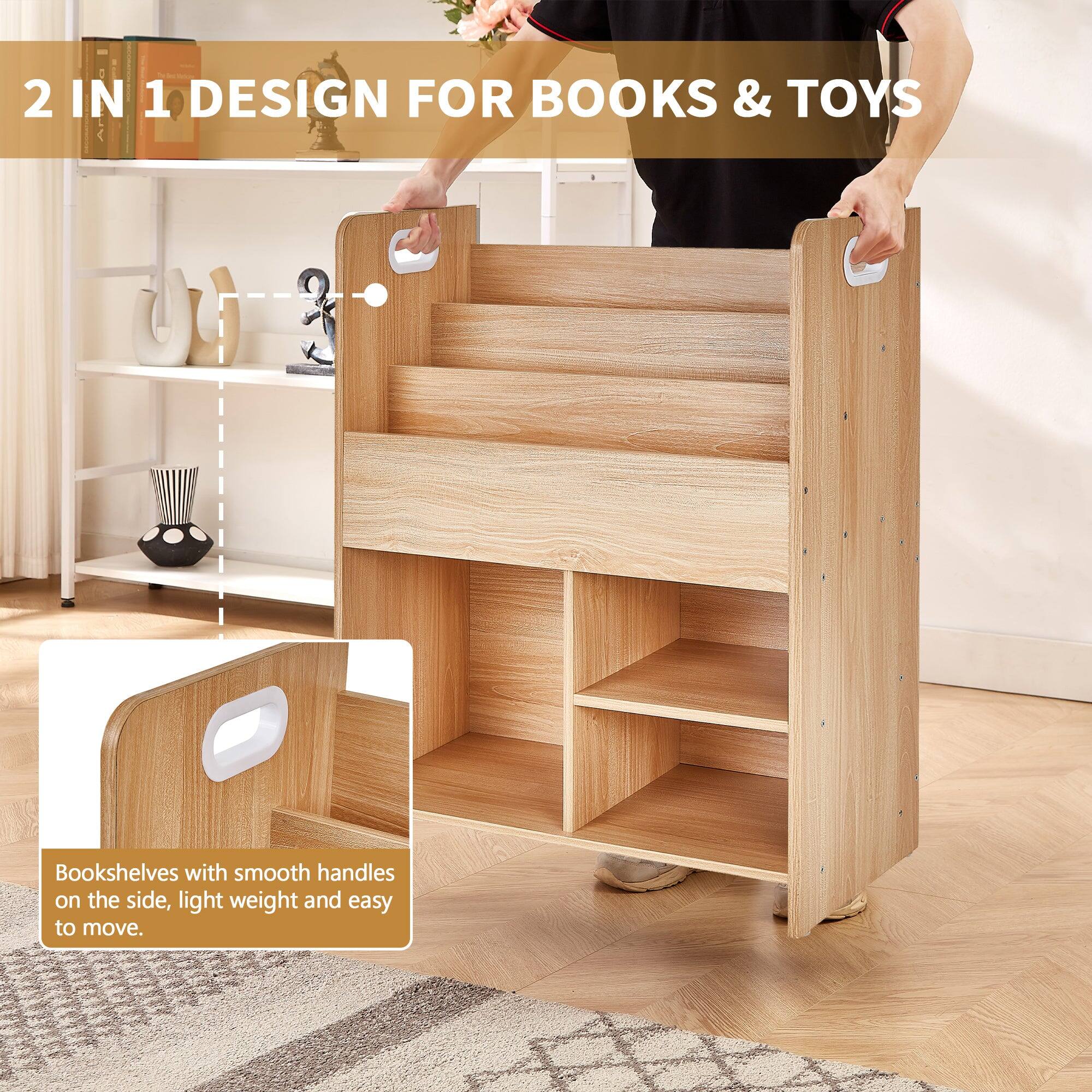 2 IN 1 DESIGN FOR BOOKS & TOYS

Bookshelves with smooth handles on the side, light weight and easy to move.