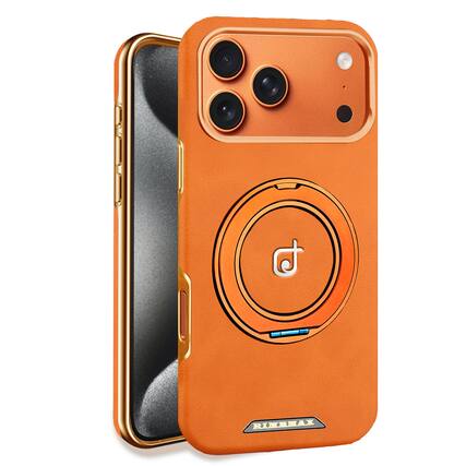 Front. Dteck - for Apple iPhone 17 Pro Max Magnetic Slim Fitted Case,Matte Texture Shockproof Hard Back Cover with Rotatable Kickstand - Orange.