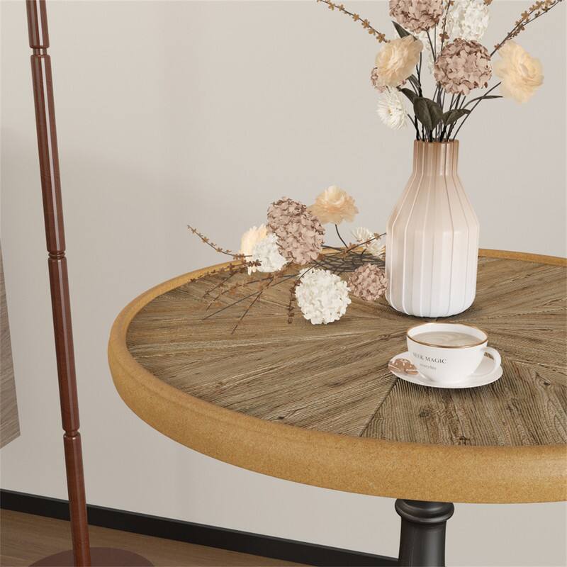 Alt View 4. HTUTWOO - Wooden End Tables -Retro French Country Accent Coffee Side Table,Round Tea Table,Pedestal Side End Table for Small Space - Nature.