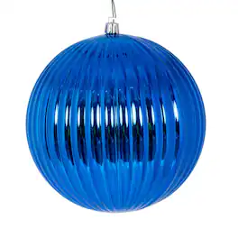 Vickerman - 6" Shiny Lined Ball Ornament 4 per Bag - Blue