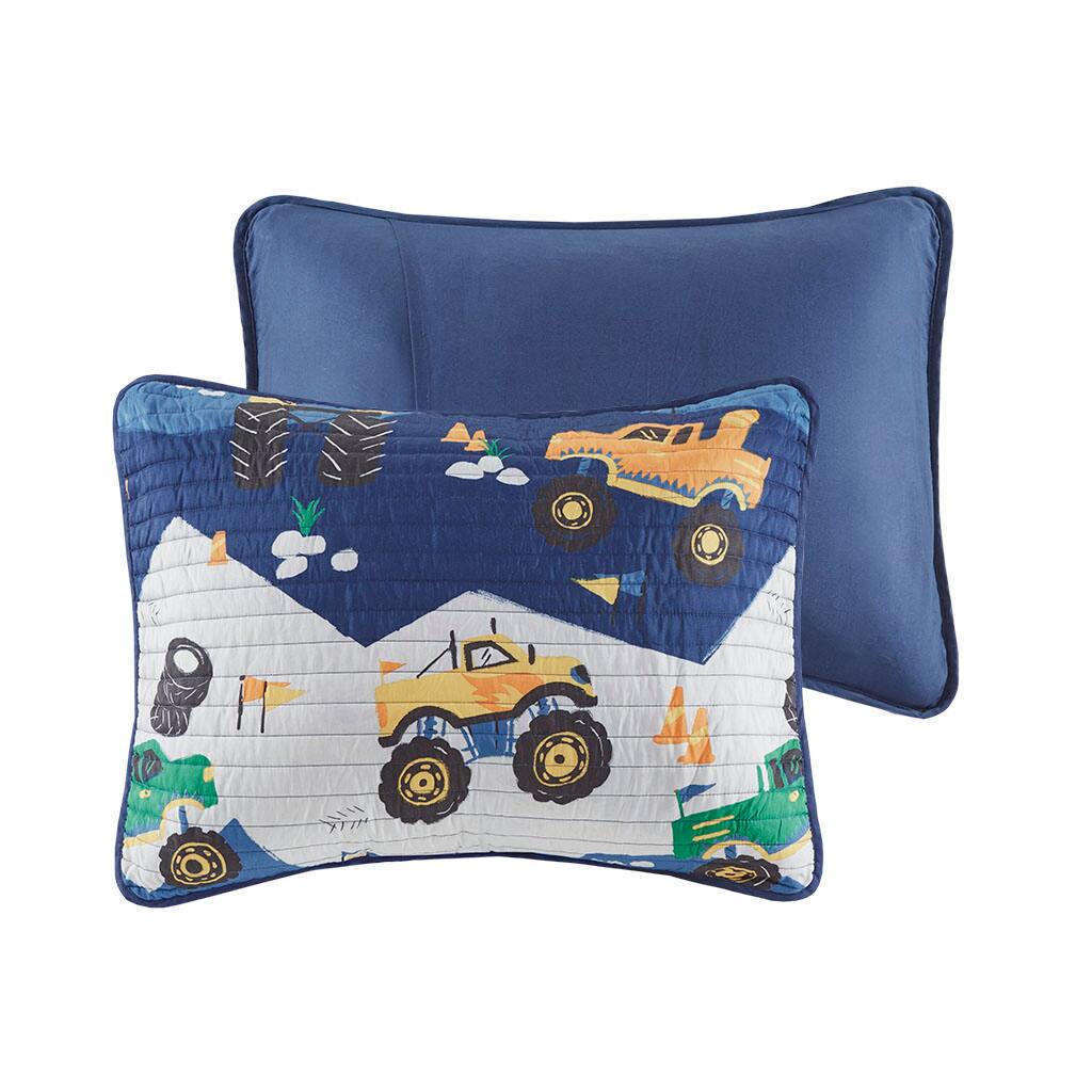 Alt View 3. Gracie Mills - Gracie Mills Cynara Rev Up Dreams Monster Truck Reversible Kids Quilt Set - Blue.