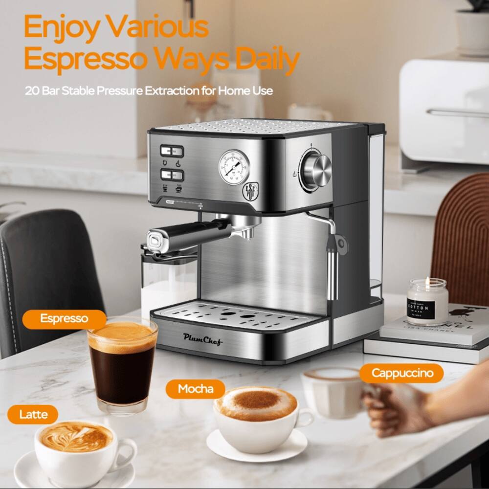 Enjoy Various Espresso Ways Daily  
20 Bar Stable Pressure Extraction for Home Use  
Espresso  
Mocha  
Cappuccino  
Latte