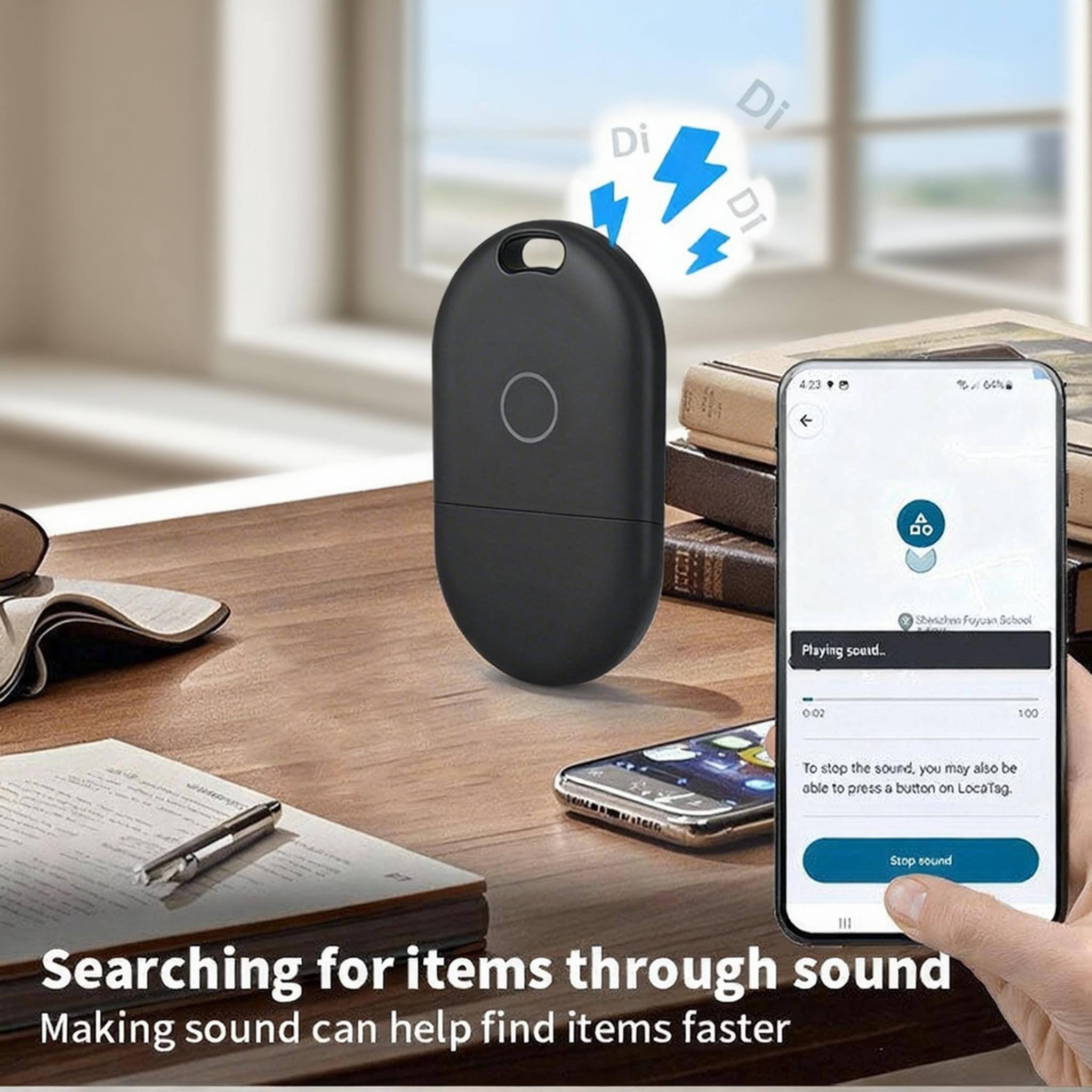 Di Di DI 423 GC% DO Sberschnn Foyuan School Playing sound.. 002 100 To stop the sound, you may also be able to press a button on Locatag Stop sound Searching for items through sound Making sound can help find items faster