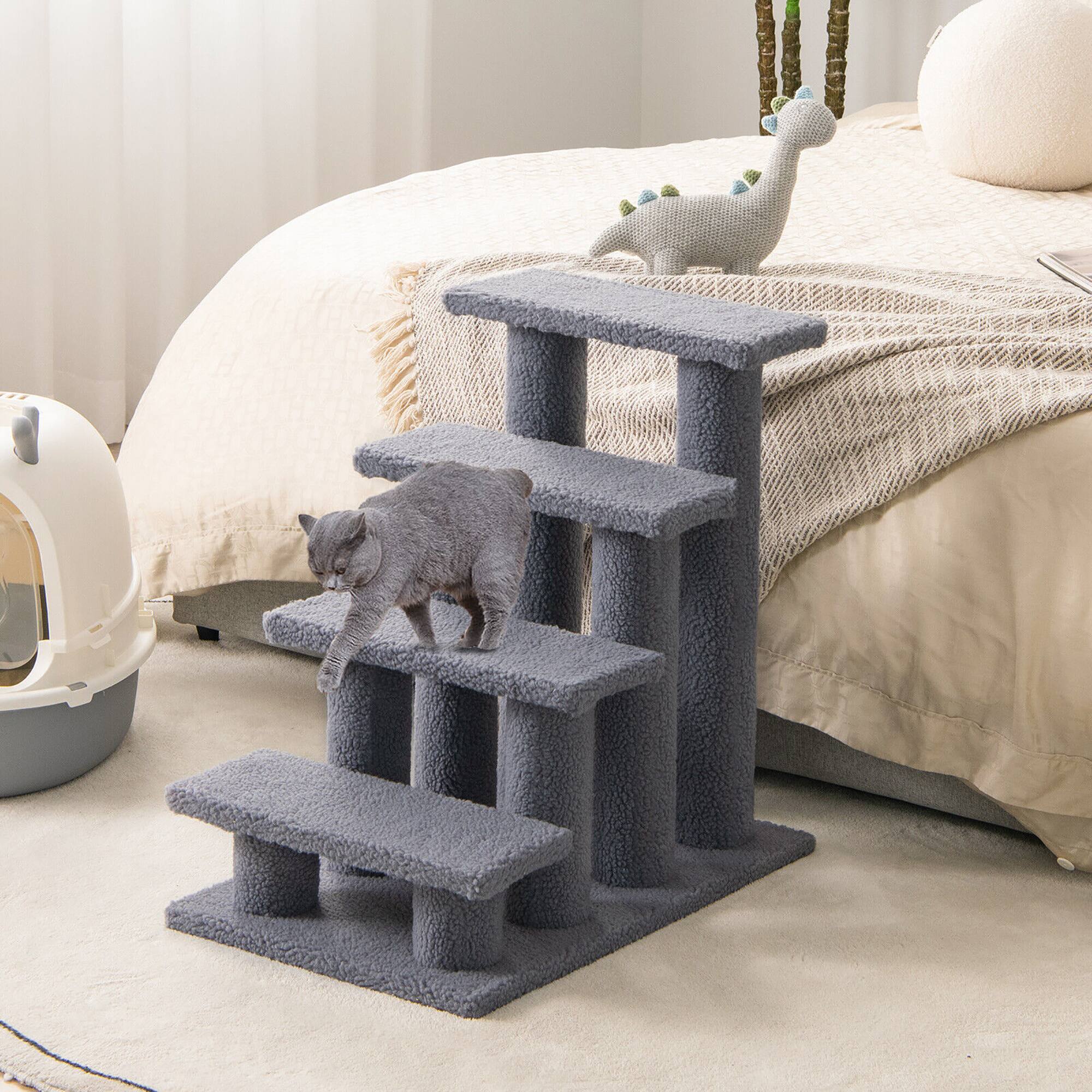 Alt View 3. Gymax - Gymax 24'' 4-Step Pet Stairs Carpeted Ladder Ramp 8 Scratching Post Cat Tree Climber - GYM09862.