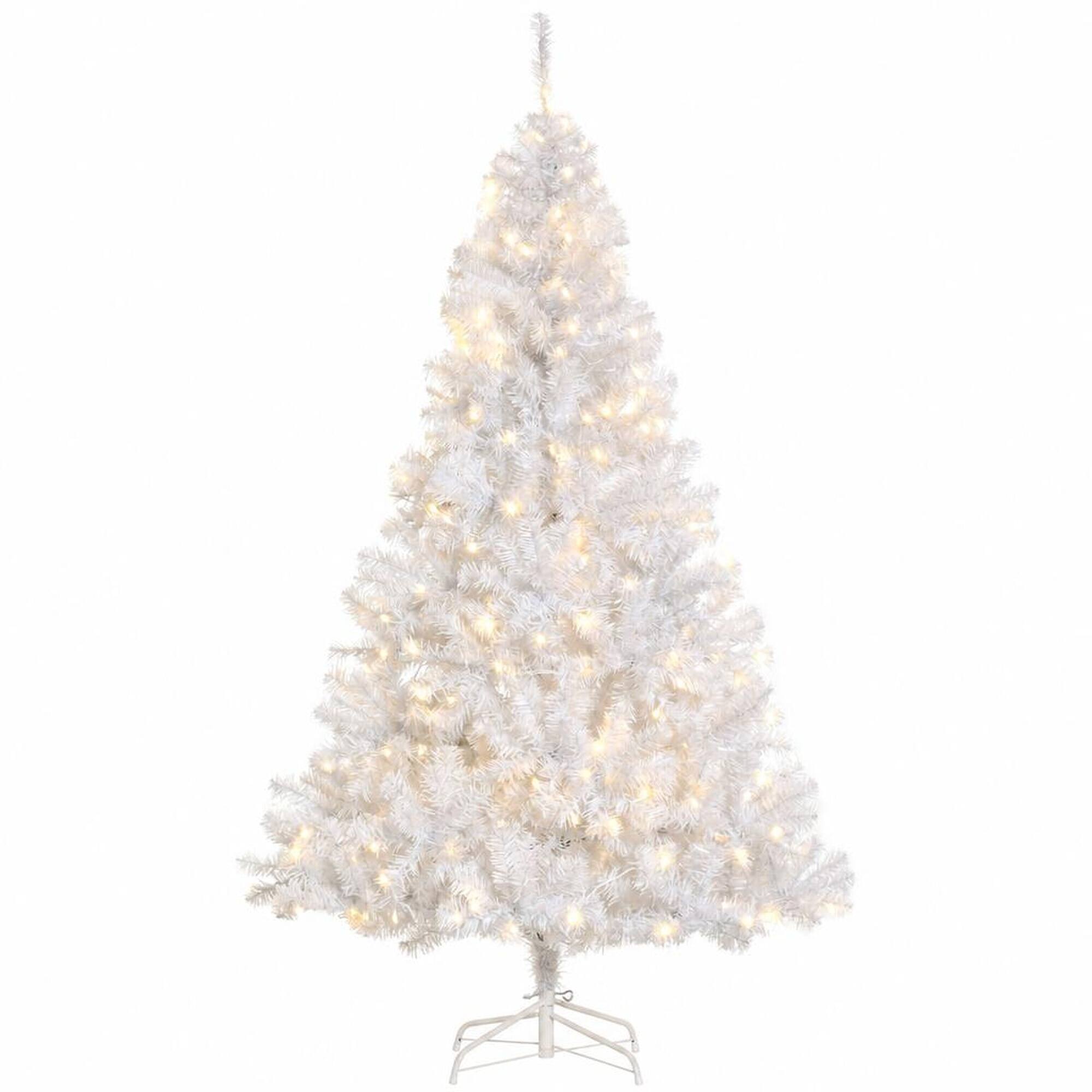 Front. RYHNUYNE - 6FT Pre-Lit Douglas Fir Christmas Tree With 250 Warm White LED Lights and 1000 Tips, White - White.