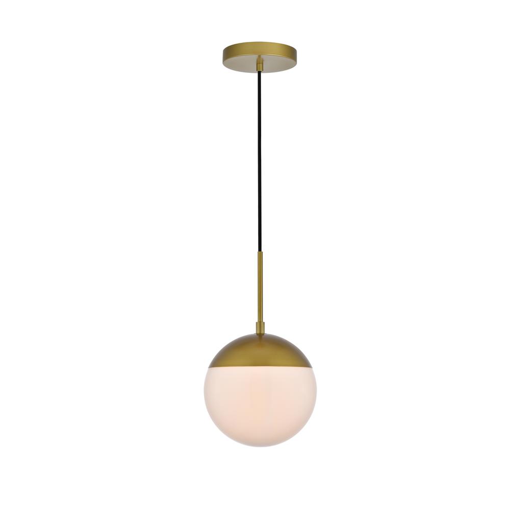 Alt View 2. Living District - Eclipse 1 Light Brass Pendant With Frosted White Glass - Brass And Frosted White.