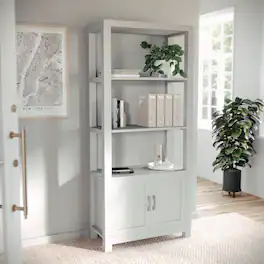 Martha Stewart - Hutton Gray 4 Tier Shaker Style Bookcase with Cabinet - Gray Frame/Brushed Nickel Hardware