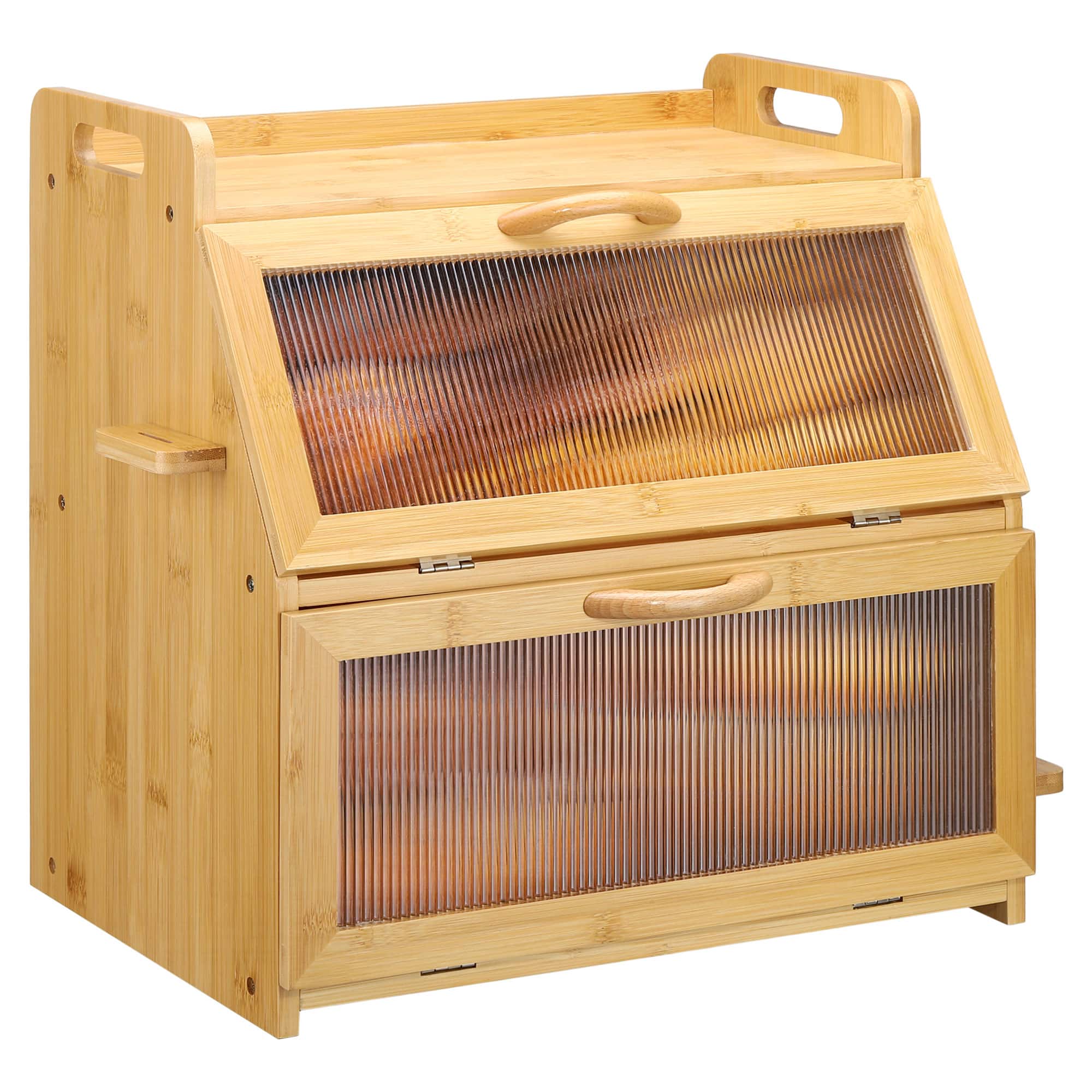 Unique Bargains - Bread Box for Kitchen Countertop, Large Storage Container for Homemade Bread, Double Layer Bamboo Farmhouse Organizers - Natural