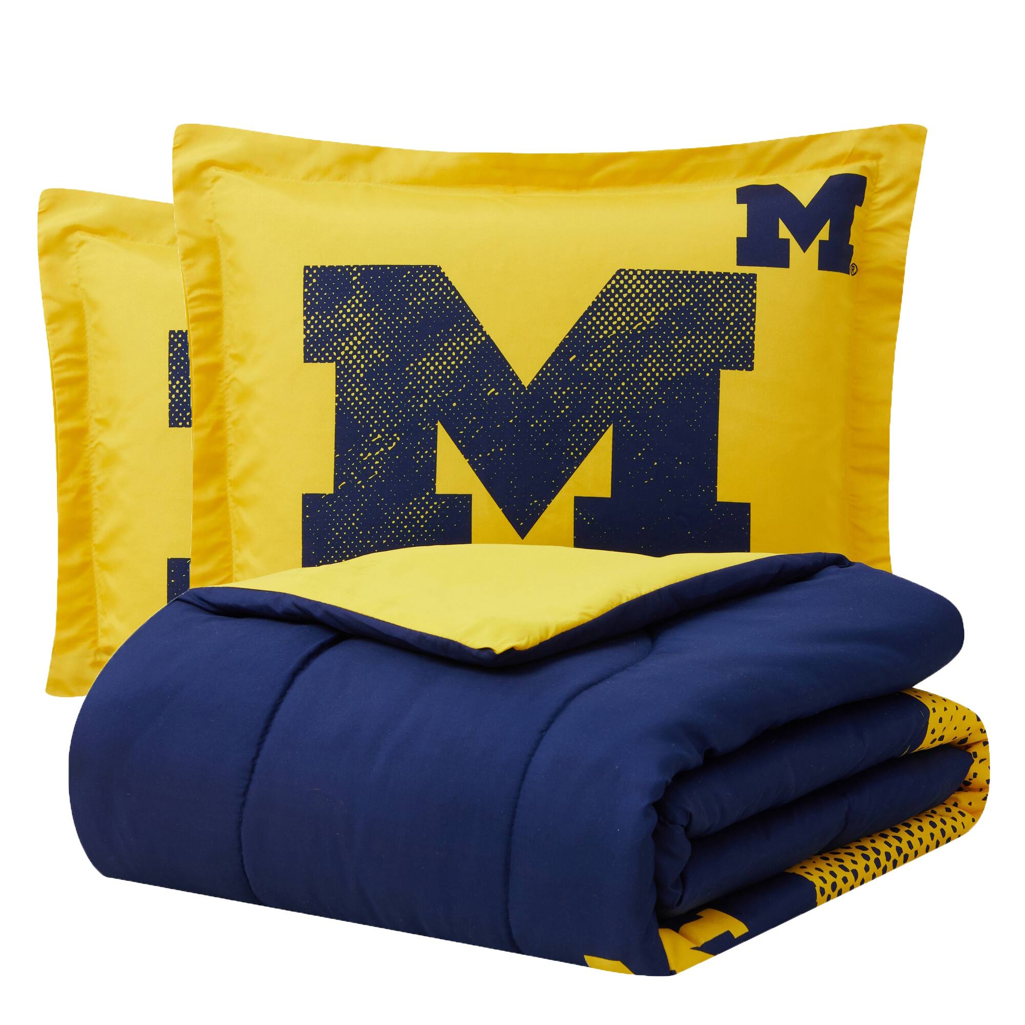 Angle. Sweet Home Collection - NCAA Michigan Wolverines Comforter & Pillow Sham Set- Full/Queen - Multicolored.