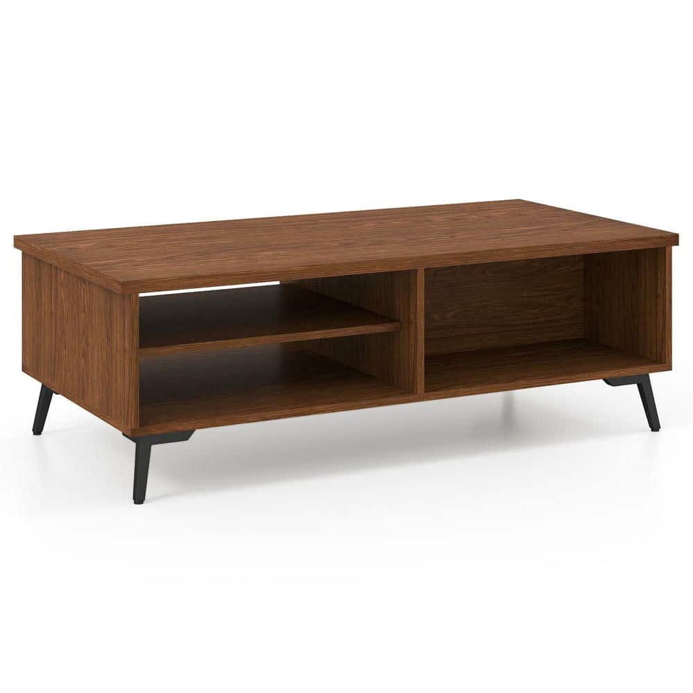 Kadyn - Mid-Century Modern 2-Tier Coffee Table with Storage Shelves, Walnut - Brown