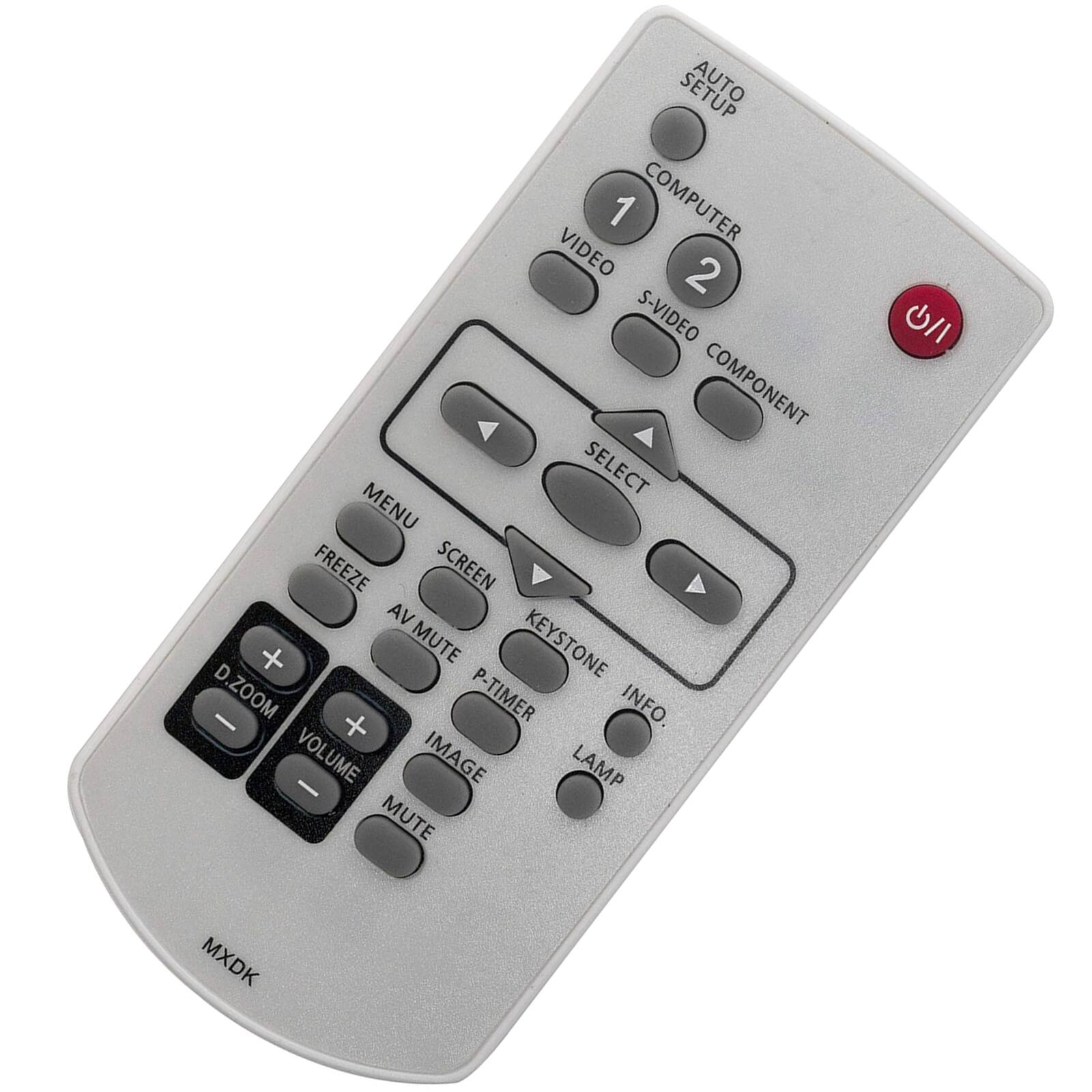 AUTO SETUP  
1 COMPUTER  
2 VIDEO S-VIDEO COMPONENT  

MENU  
SELECT  
FREEZE  
SCREEN  
AV MUTE  
KEYSTONE  
P-TIMER  
INFO.  
LAMP  

D-ZOOM  
VOLUME  
IMAGE  
MUTE  

MXDK