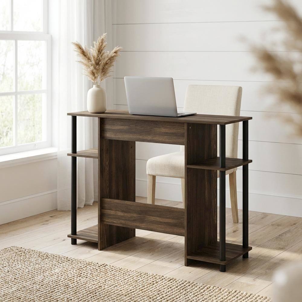 Angle. BisonOffice - Wooden Compact Computer Desk, Columbia Walnut And Black Finish, Modern Design - Columbia Walnut/Black.