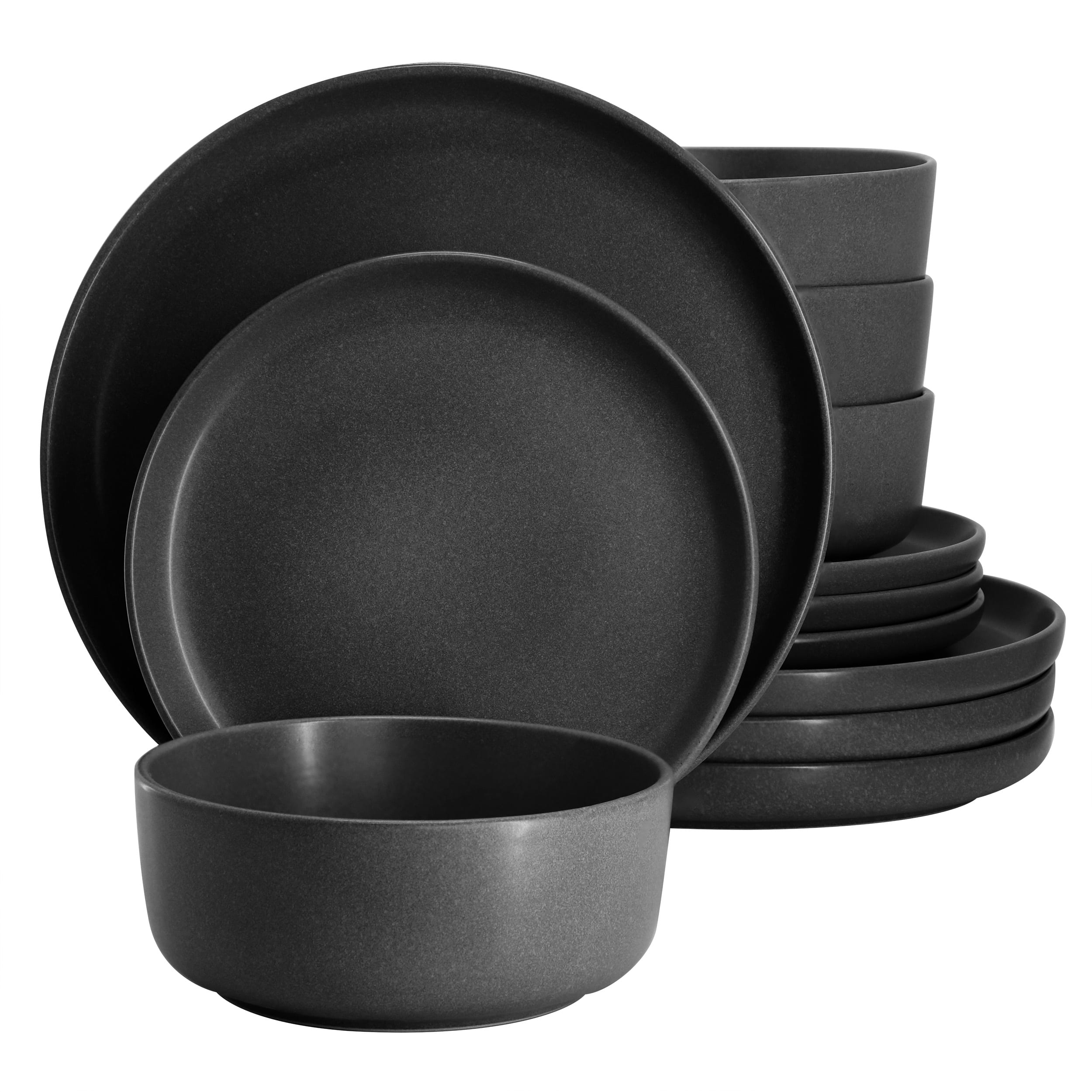 Gibson - Soho Lounge Bryant Park 12 Piece Reactive Stoneware Dinnerware Set - Black