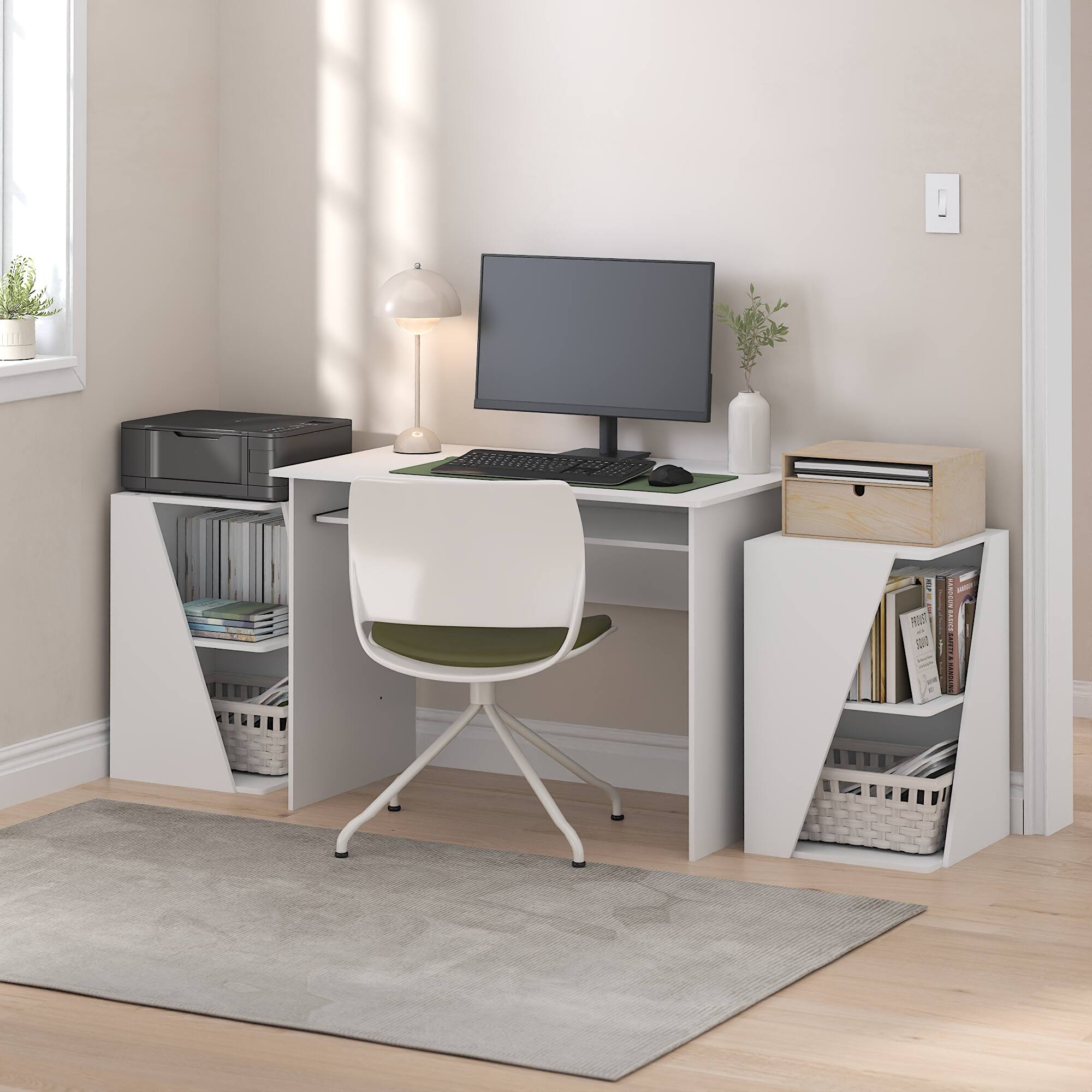 Alt View 2. Furinno - ECON Book Shelf, Stackable 2-in-1 Bookshelf, Corner Bookcase with Display Shelf, for Living Room, Bedroom, Home Office - White.