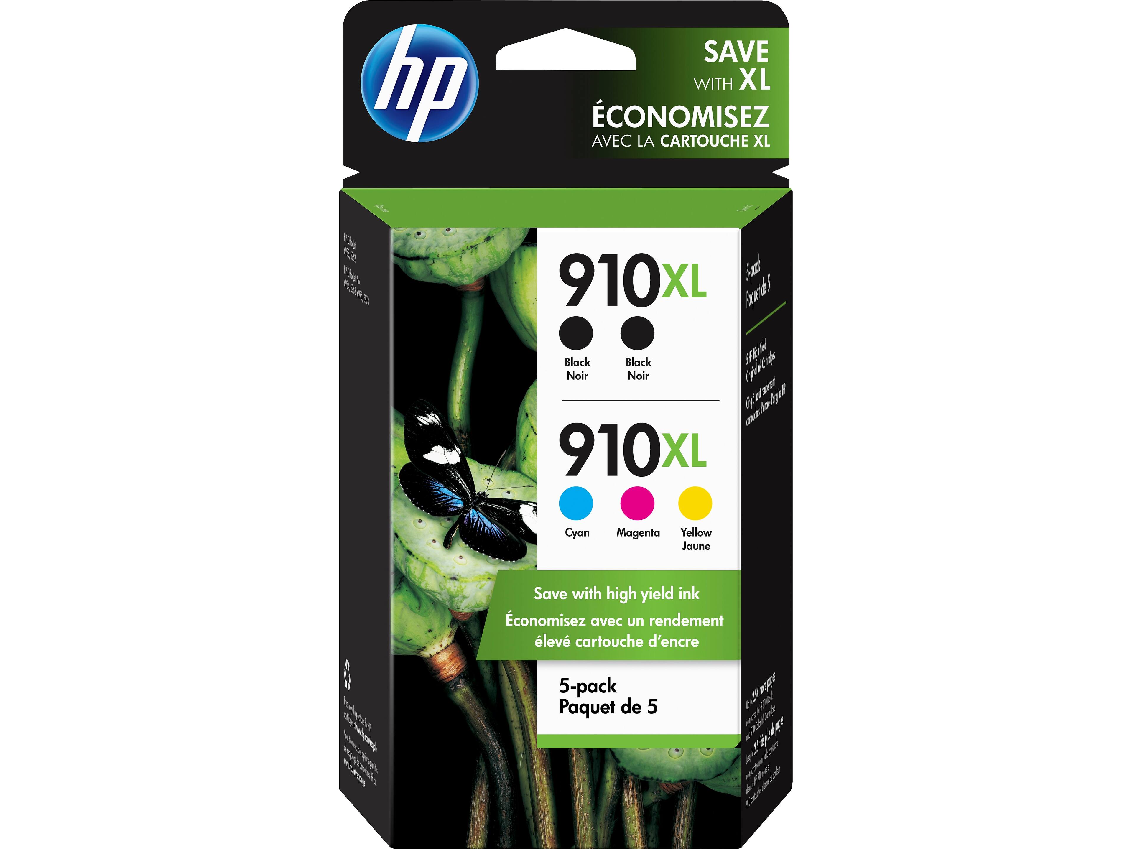 HP - 910XL Multipack Ink Cartridges, 5/Pack (6ZA558AN) - Black|Cyan|Magenta|Yellow