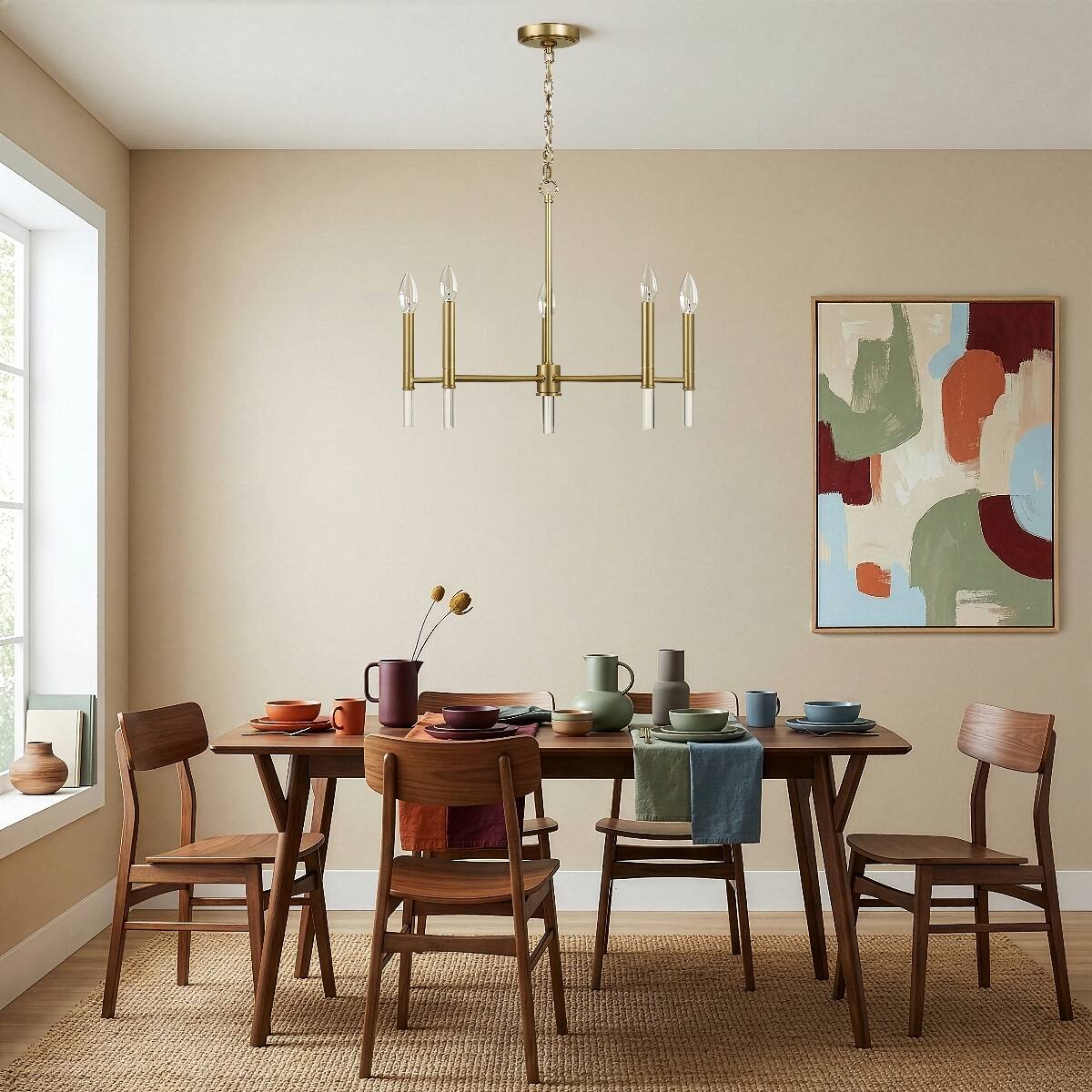 Back. Loheer - Loheer Five Light Golden Brass Chandelier, 24 Inch Wide Candle Style Ceiling Light.