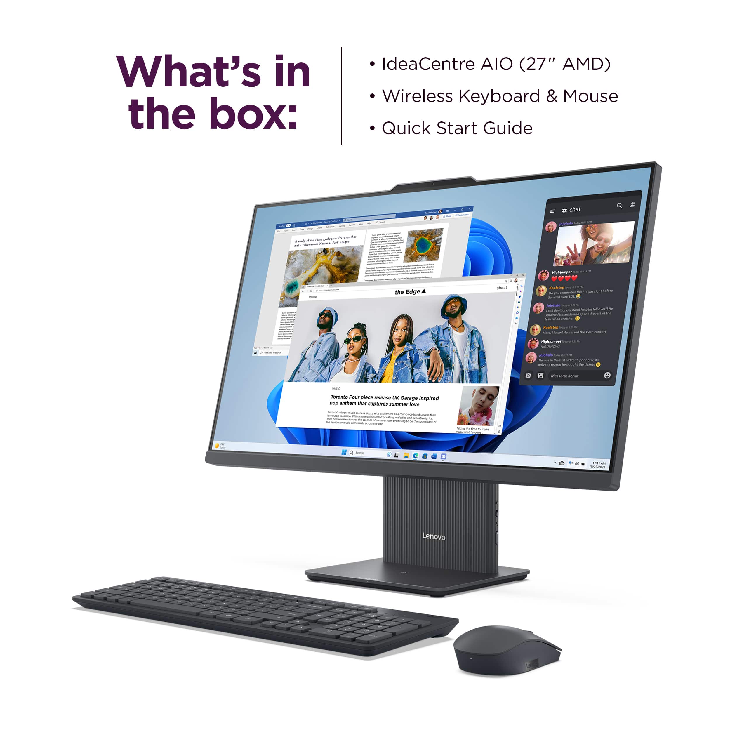 What's in the box: IdeaCentre AIO (27" AMD) Wireless Keyboard & Mouse Quick Start Guide - + more than 1000+ apps & features - Lenovo