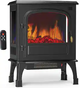 AOITUN - 26” Freestanding Electric Fireplace Heater, 3D Flame, 12H Timer & Remote - Black