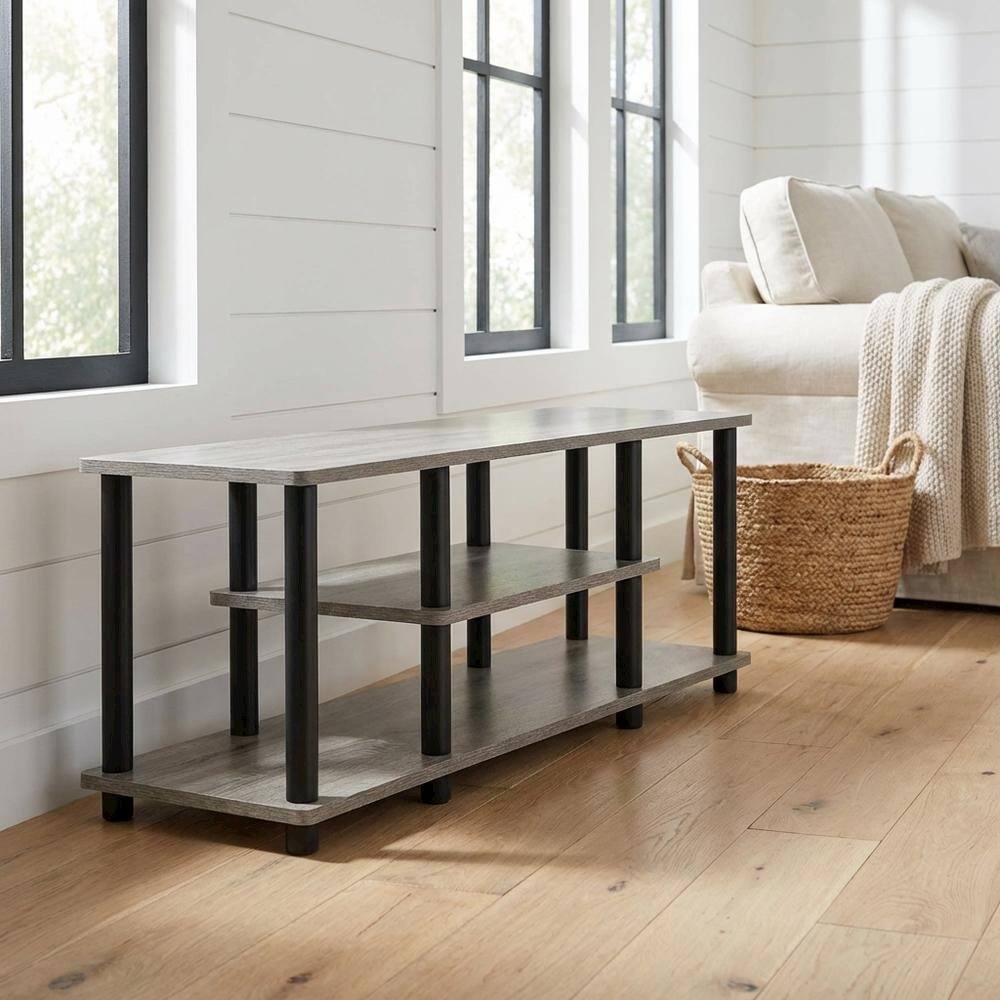 Alt View 1. FurniFact - French Oak Grey TV Stand with 3 Tiers and No Tools Assembly - Gray.