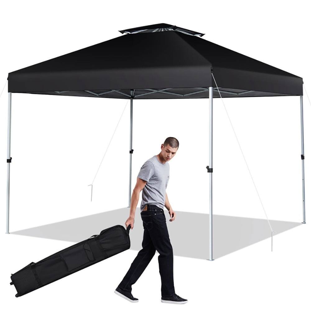 Alt View 4. Pefilos - 2-Tier 10 x 10 Feet Pop-up Canopy Tent with Wheeled Carry Bag-Black, Party Tent for Outside Party Waterproof Tent BBQ - Black.