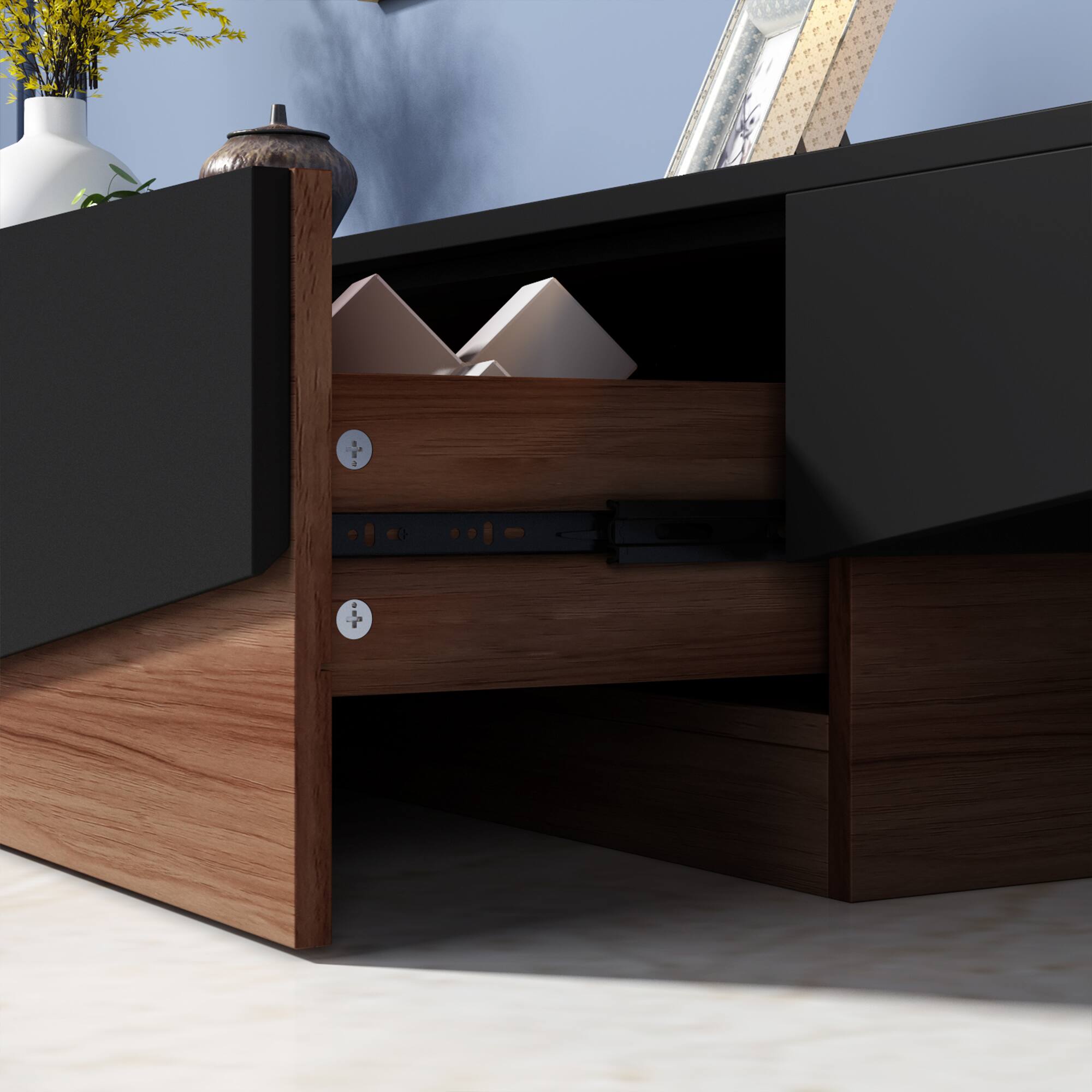 Alt View 5. Famapy - Modern Geometric TV Stand with Storage Drawers, Artistic Media Console for Living Room, Entertainment Center - Black & Brown.