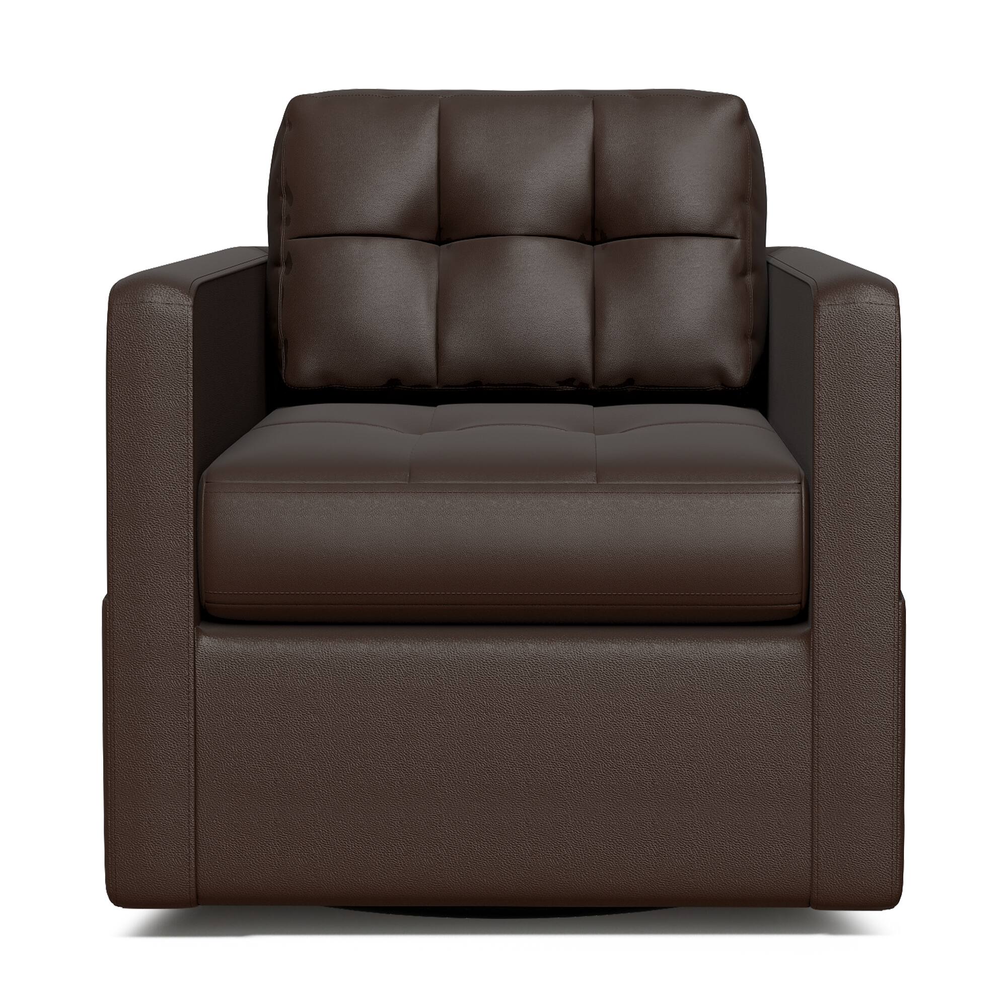 Angle. Brick Attic - 34.3″Wide Leather Swivel Armchair with Upholstered Base,360°  Rotation Ergonomic Lounge Chair - Coffee.