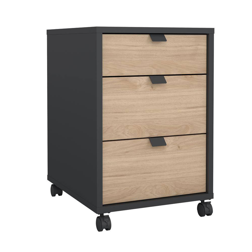 Angle. Tvilum - Sign 3 Drawer Mobile Cabinet, Matte Grey/Jackson Hickory - Gray.