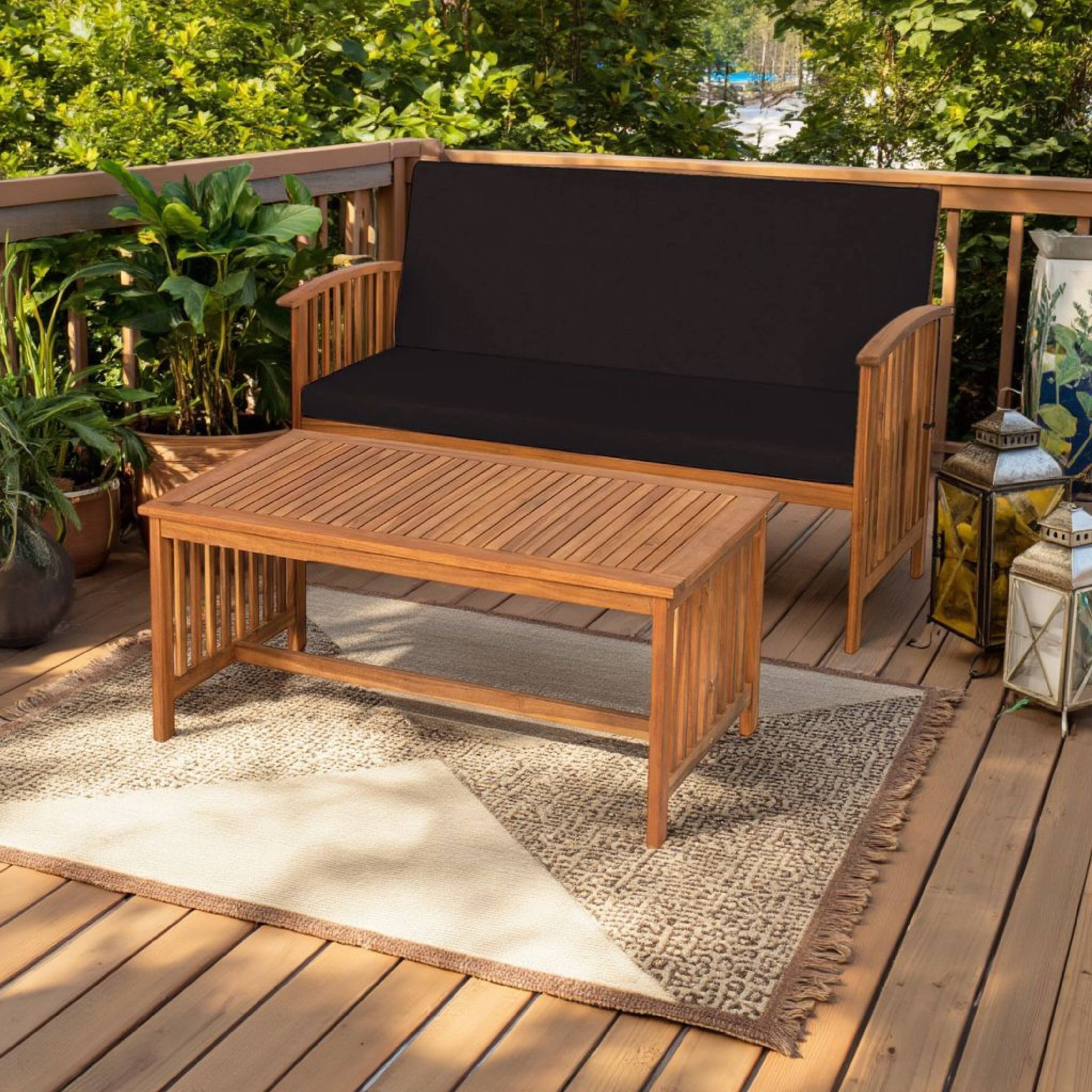 Alt View 5. Manhattan Lane - Kaila 2pc Outdoor Table and Loveseat Set, Black Cushion - Black, Natural Brown.
