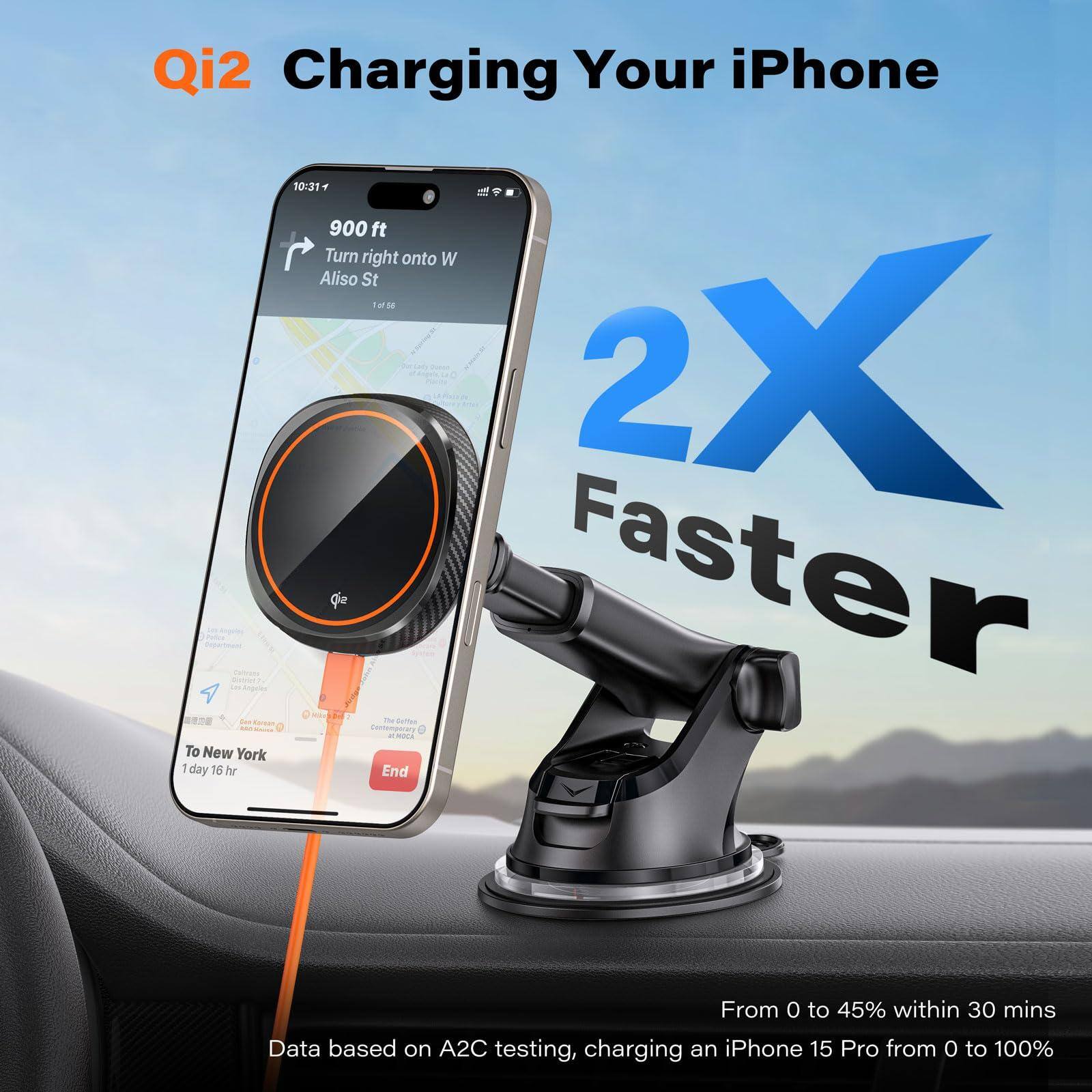 Qi2 Charging Your iPhone

2X Faster

From 0 to 45% within 30 mins

Data based on A2C testing, charging an iPhone 15 Pro from 0 to 100%