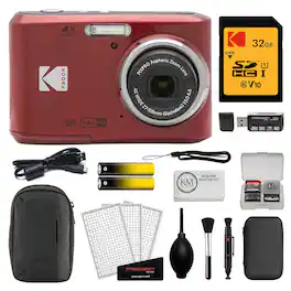 Kodak - PIXPRO FZ45 Digital Camera | Bundle with 32GB Memory Card + Camera Pouch + Memory Case + Cleaning Kit - Red