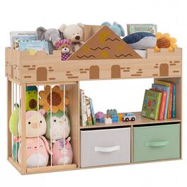 Costway - Toy Storage Organizer with Stuffed Animal Storage, Kids Bookshelf with Open Shelves - Natural