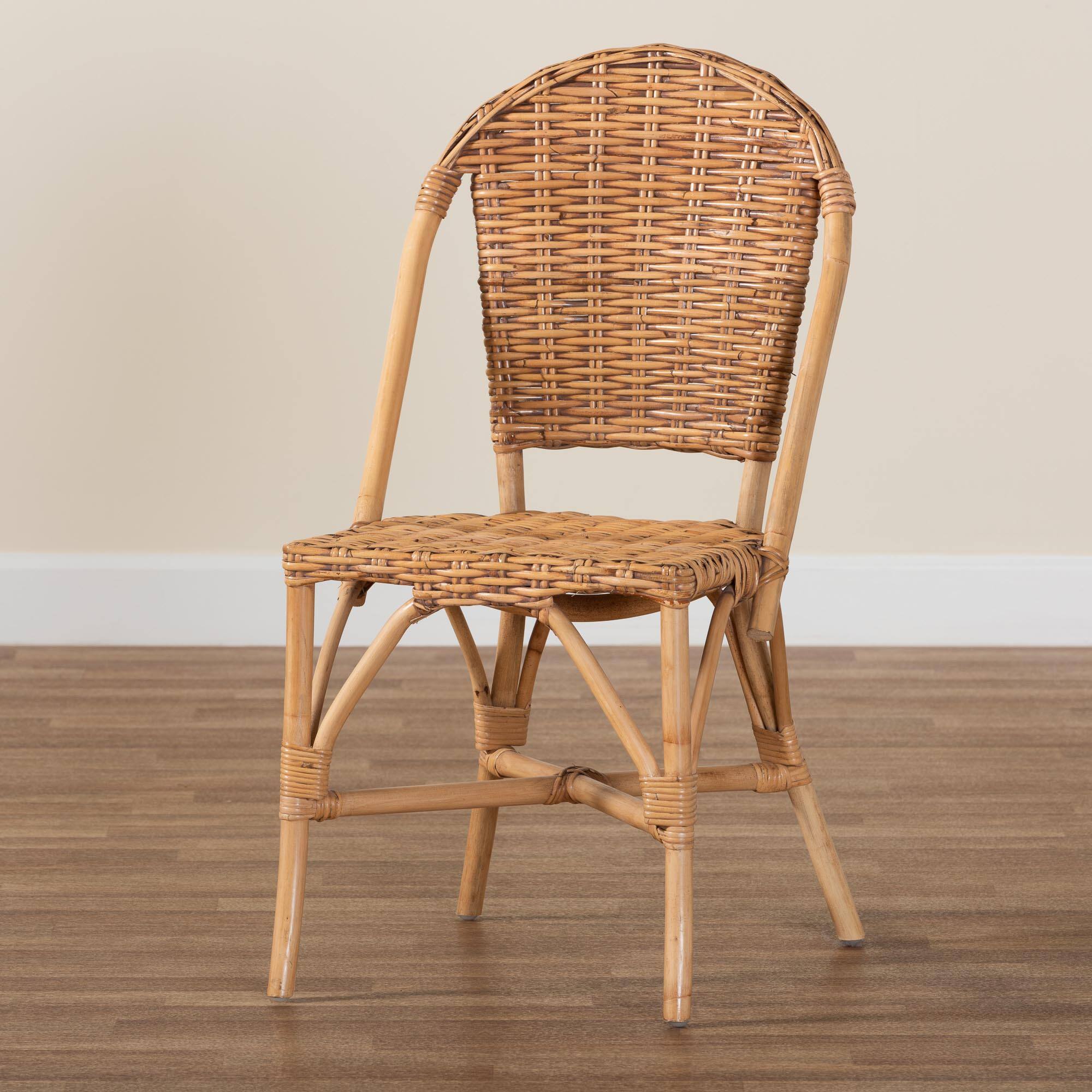 Alt View 5. bali & pari - Neola Modern Bohemian Natural Rattan 2-Piece Dining Chair Set - Natural Brown.
