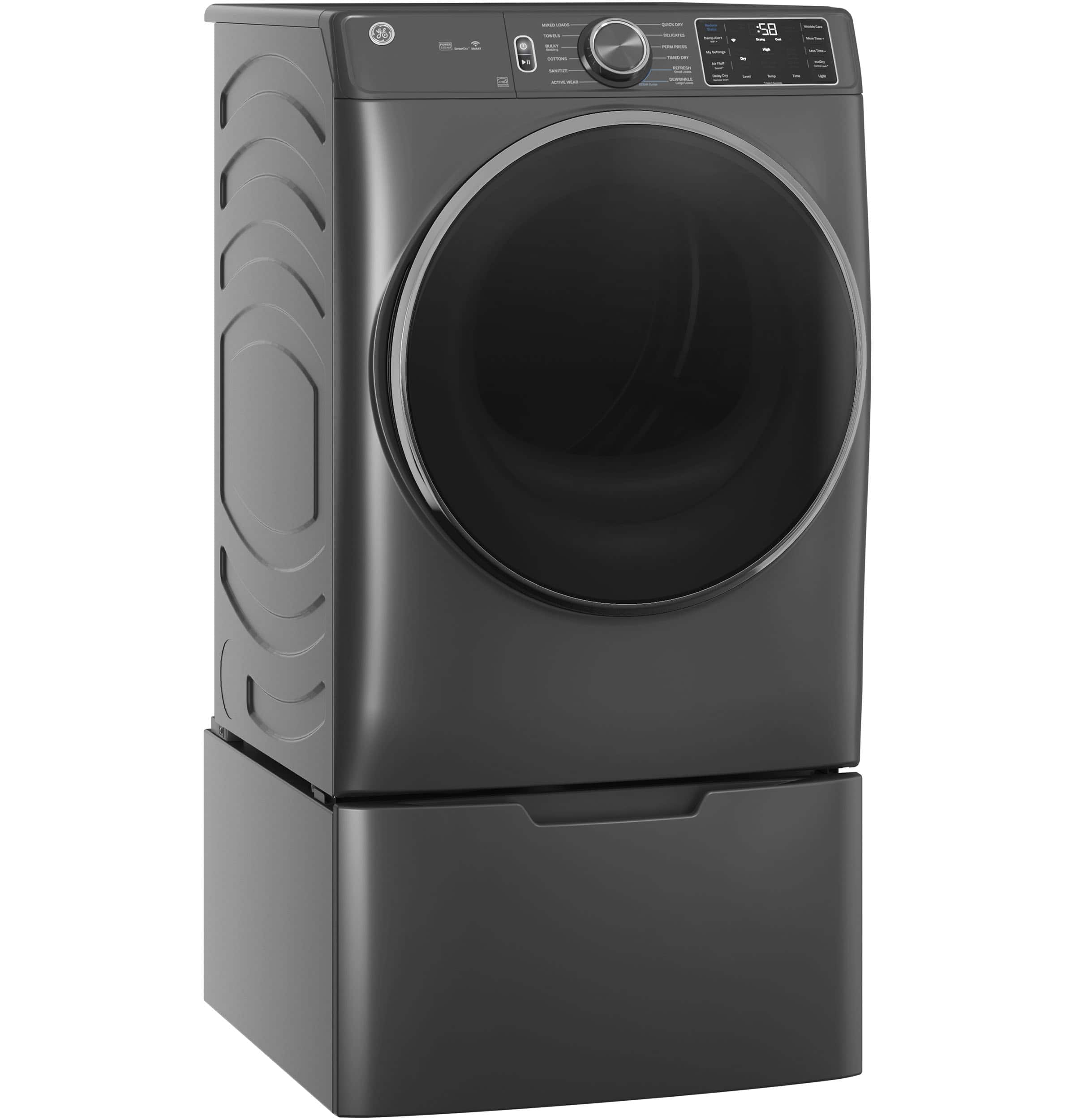 Alt View 3. GE - 7.8 Cu. Ft. Stackable Smart Electric Dryer with Steam - Carbon Graphite.