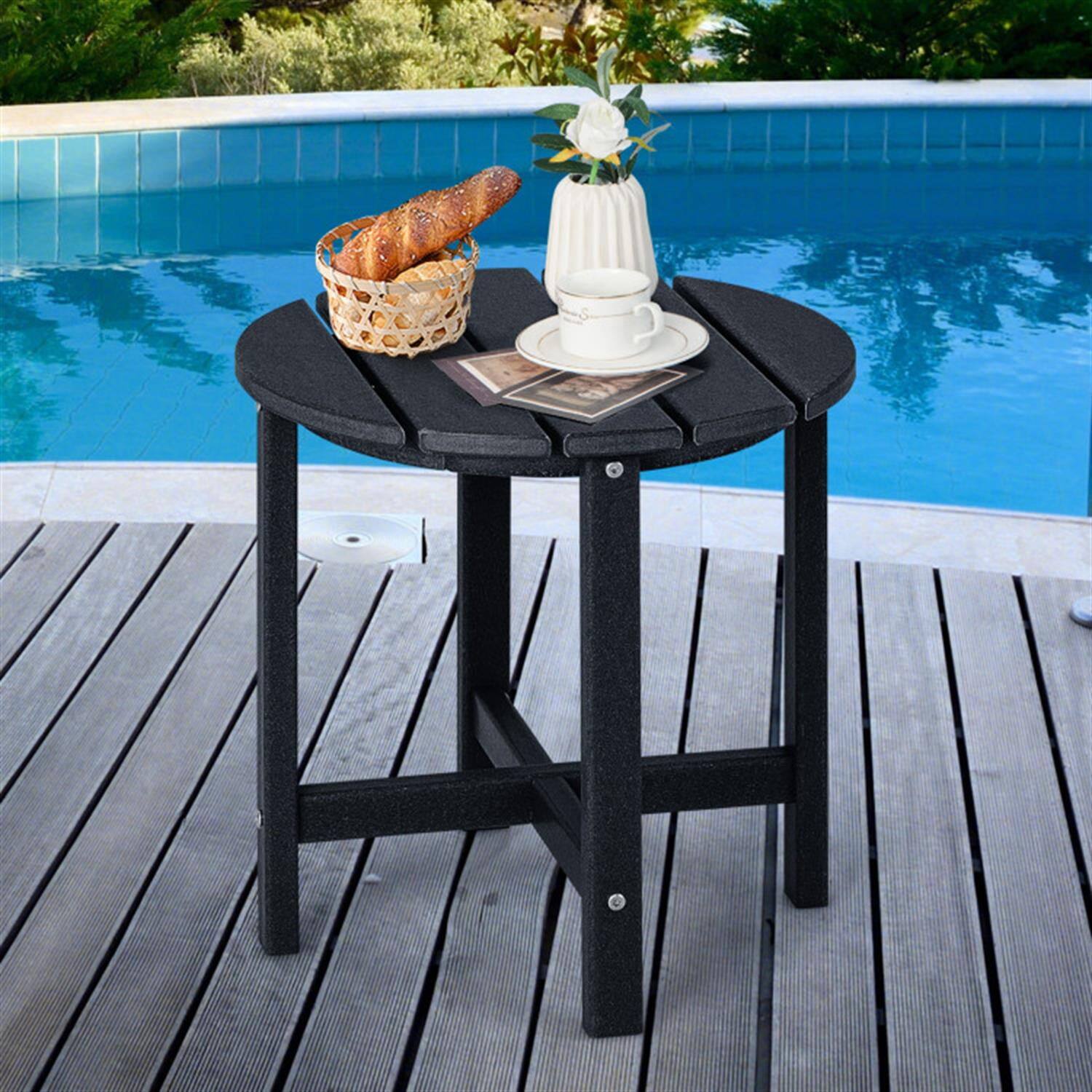 Alt View 1. Pefilos - 18" Round Weather-Resistant Adirondack Outdoor Side Table Set of 2, Small Outside End Table for Garden Yard Patio,door - Black.