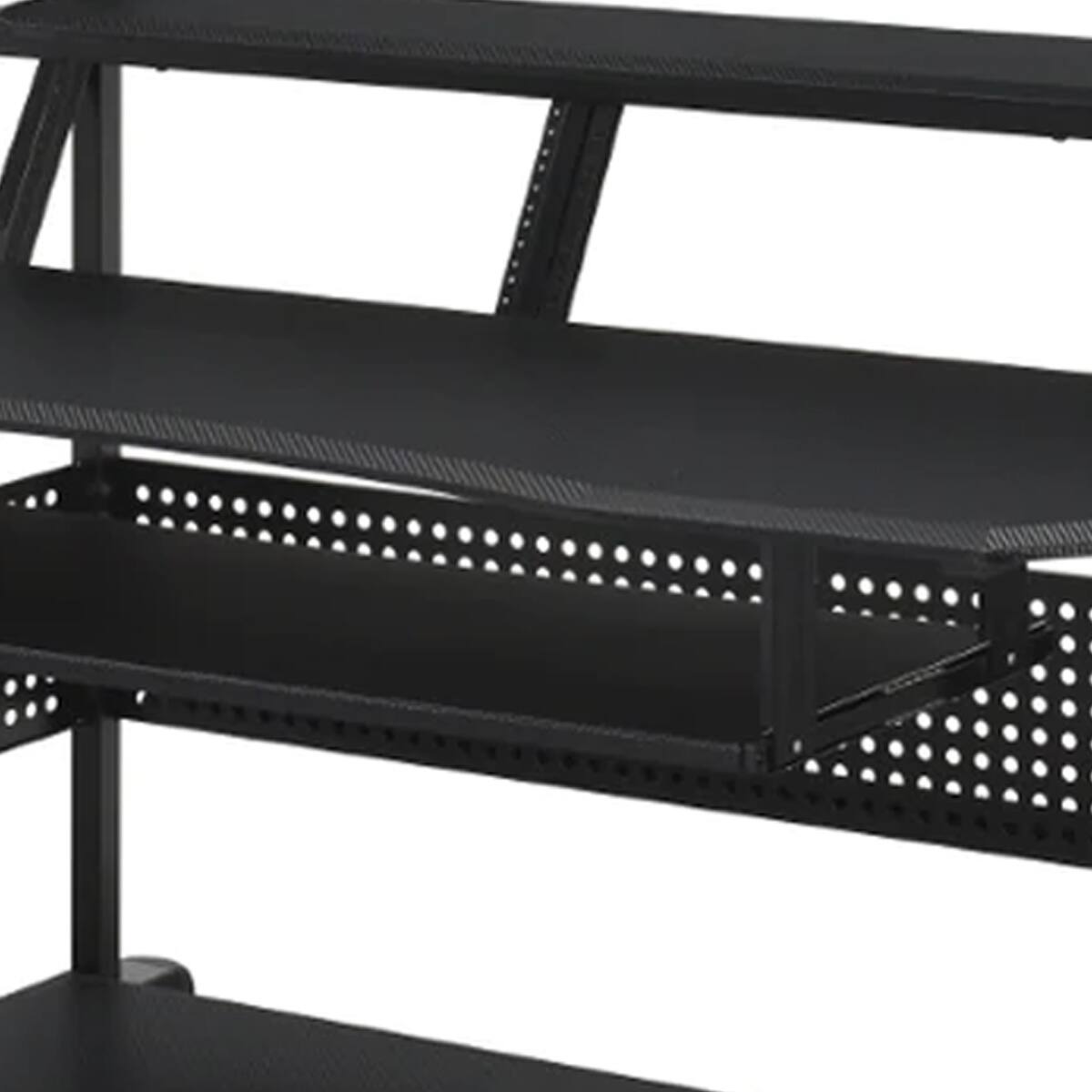 Left. Manhattan Lane - Gia 67 Inch Music Desk Studio Workstation, Keyboard Tray, Shelves, Black - Black.