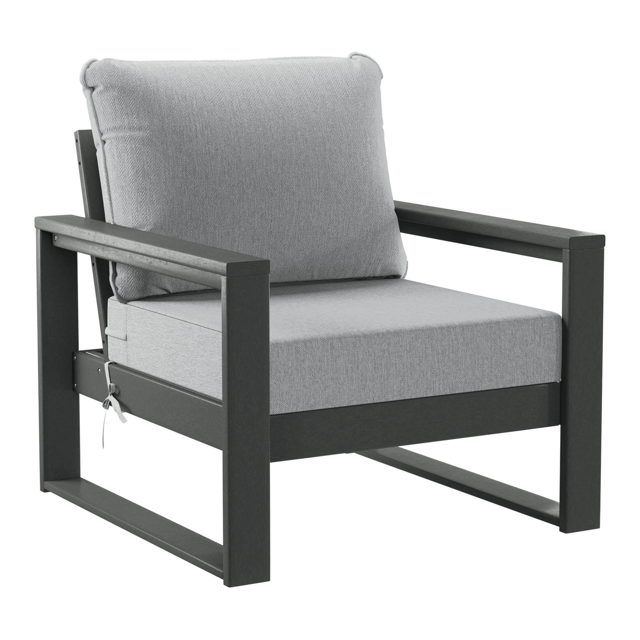 Left. WestinTrends - WestinTrends Montara Outdoor Modern HDPE Patio Club Chair with Waterproof Deep Seat Cushions (Set of 2) - Grey.